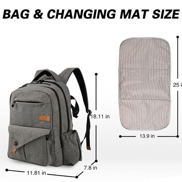 NWOT Hap Tim Multi-Function Large Baby Diaper Bag Backpack GREY FREE GIFT - Picture 6 of 8